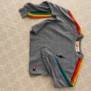 Aviator Nation Gray Sweatshirt with Rainbow Stripes